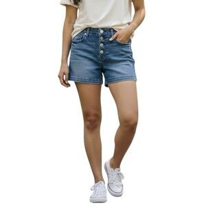 Level 99 Denim Shorts Size 30 Button Fly High Rise Cuffed Nautical Coastal EUC